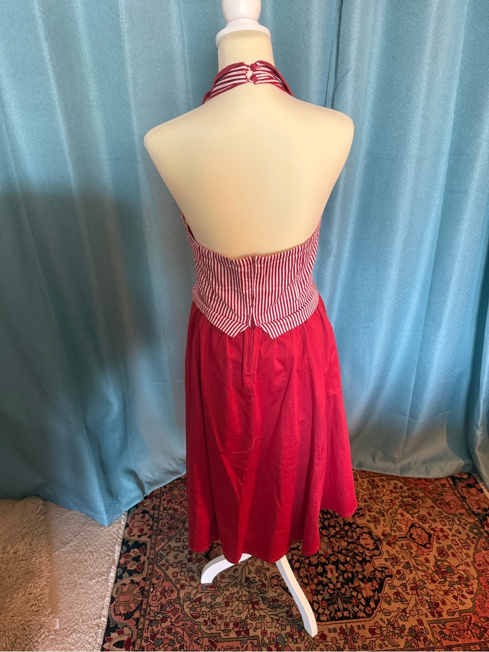 Disney Dapper Dan Red Striped Halter Midi Dress with embroidery - Picture 2 of 4